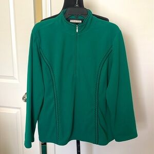 Coldwater Creek Women's Stitch Detail Fleece 1/4 Zip Green Sweatshirt Size L